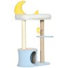 Moon Cat Tower for Indoor Cats with Teddy Fleece House Bed Scratching Post Hanging Toy Star Platform 41" Blue