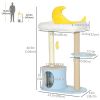 Moon Cat Tower for Indoor Cats with Teddy Fleece House Bed Scratching Post Hanging Toy Star Platform 41" Blue