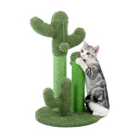 Pet Supplies Cute Cactus Tree Pet Cat Toy with Ball Scratching Post (Color: Green, size: L)